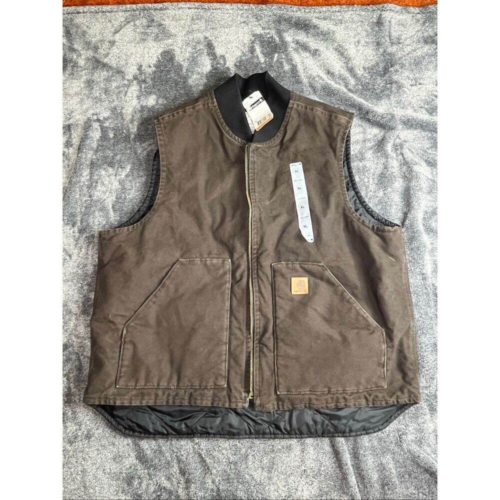 Carhartt Men’s Duck Vest Brown Quilted Lined Full Zip Workwear XL NWT